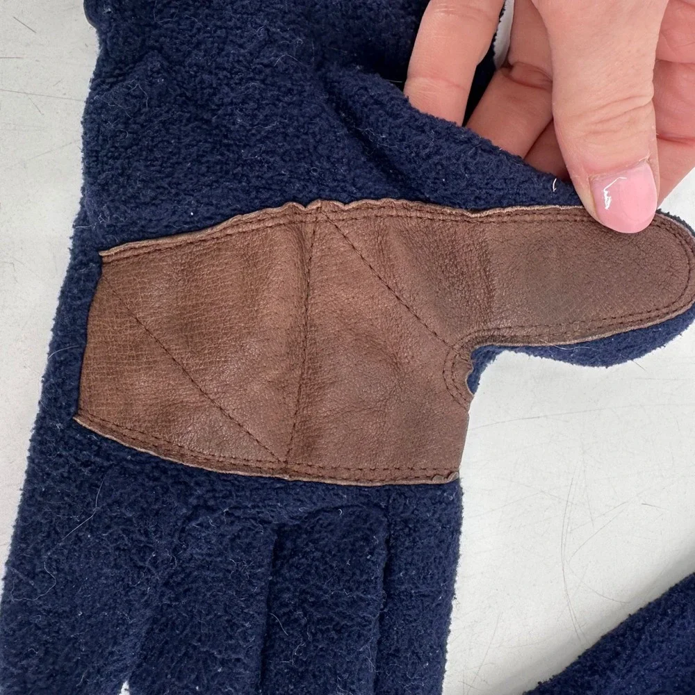 Hotfingers Fleece Gloves Mens OS Navy Blue‎ Leather Trim Gorpcore Winter